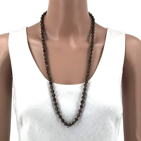 Brown Black Beaded Necklace 30 Inch Length Boho Style - Picture 2 of 3
